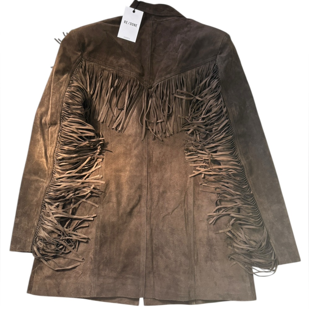 Re/Done Suede Fringe Blazer Jacket Brown Western NWT - Picture 6 of 12
